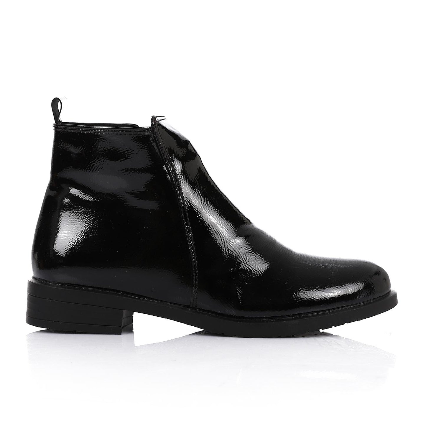Patent Leather Ankle Boot with Zipper Closure-Black
