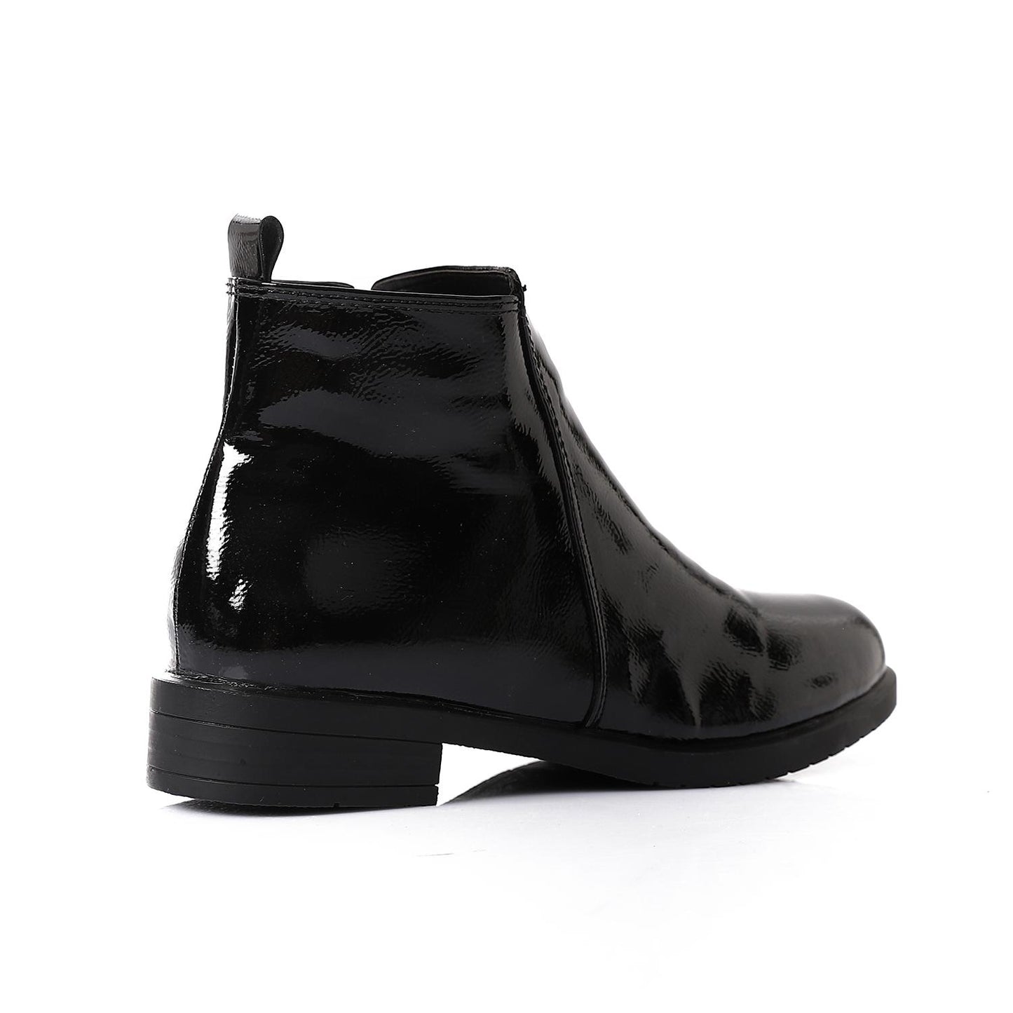 Patent Leather Ankle Boot with Zipper Closure-Black