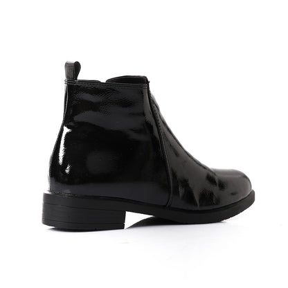Patent Leather Ankle Boot with Zipper Closure-Black