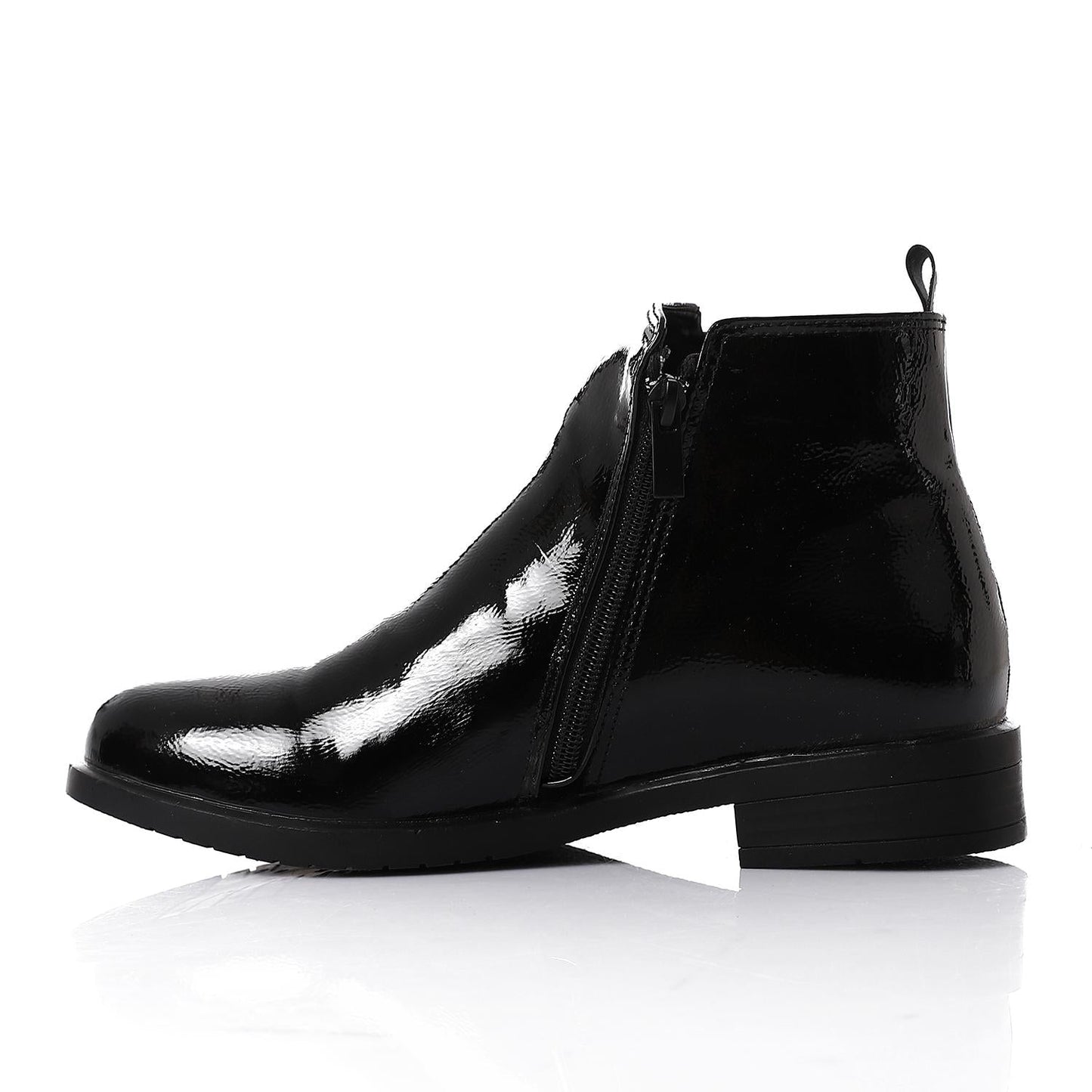 Patent Leather Ankle Boot with Zipper Closure-Black