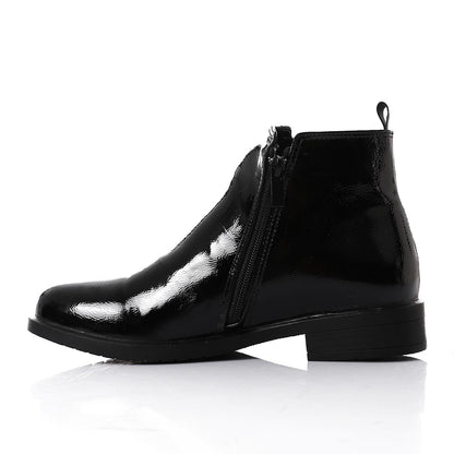 Patent Leather Ankle Boot with Zipper Closure-Black
