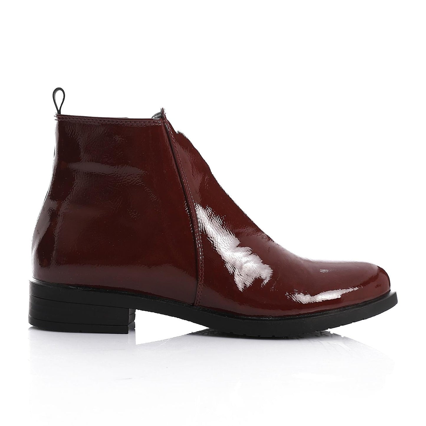Patent Leather Ankle Boot with Zipper Closure-Burgundy