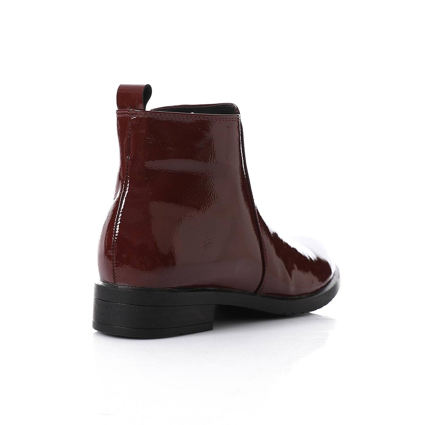 Patent Leather Ankle Boot with Zipper Closure-Burgundy