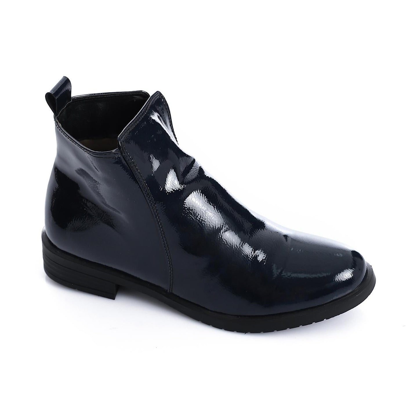 Patent Leather Ankle Boot with Zipper Closure-Navy