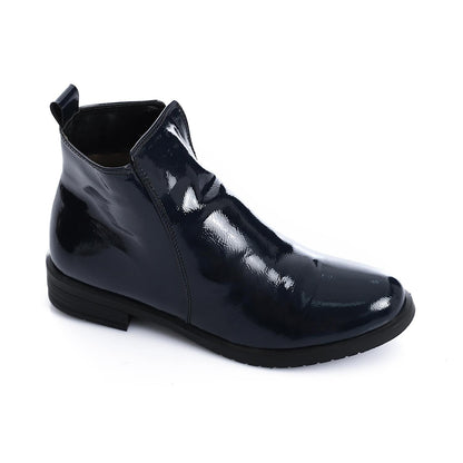 Patent Leather Ankle Boot with Zipper Closure-Navy