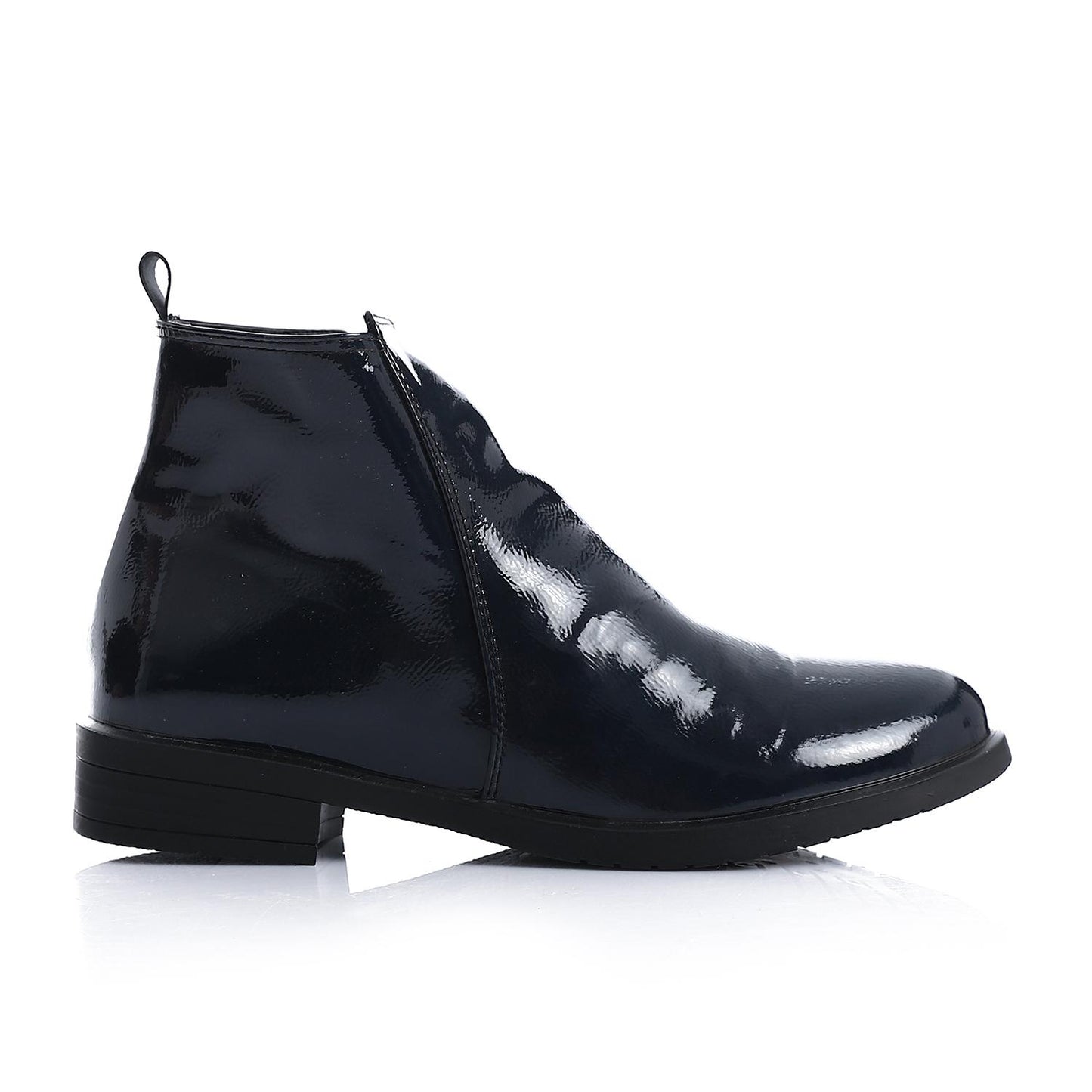 Patent Leather Ankle Boot with Zipper Closure-Navy