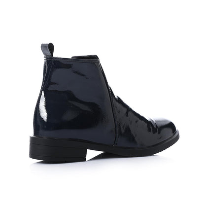 Patent Leather Ankle Boot with Zipper Closure-Navy