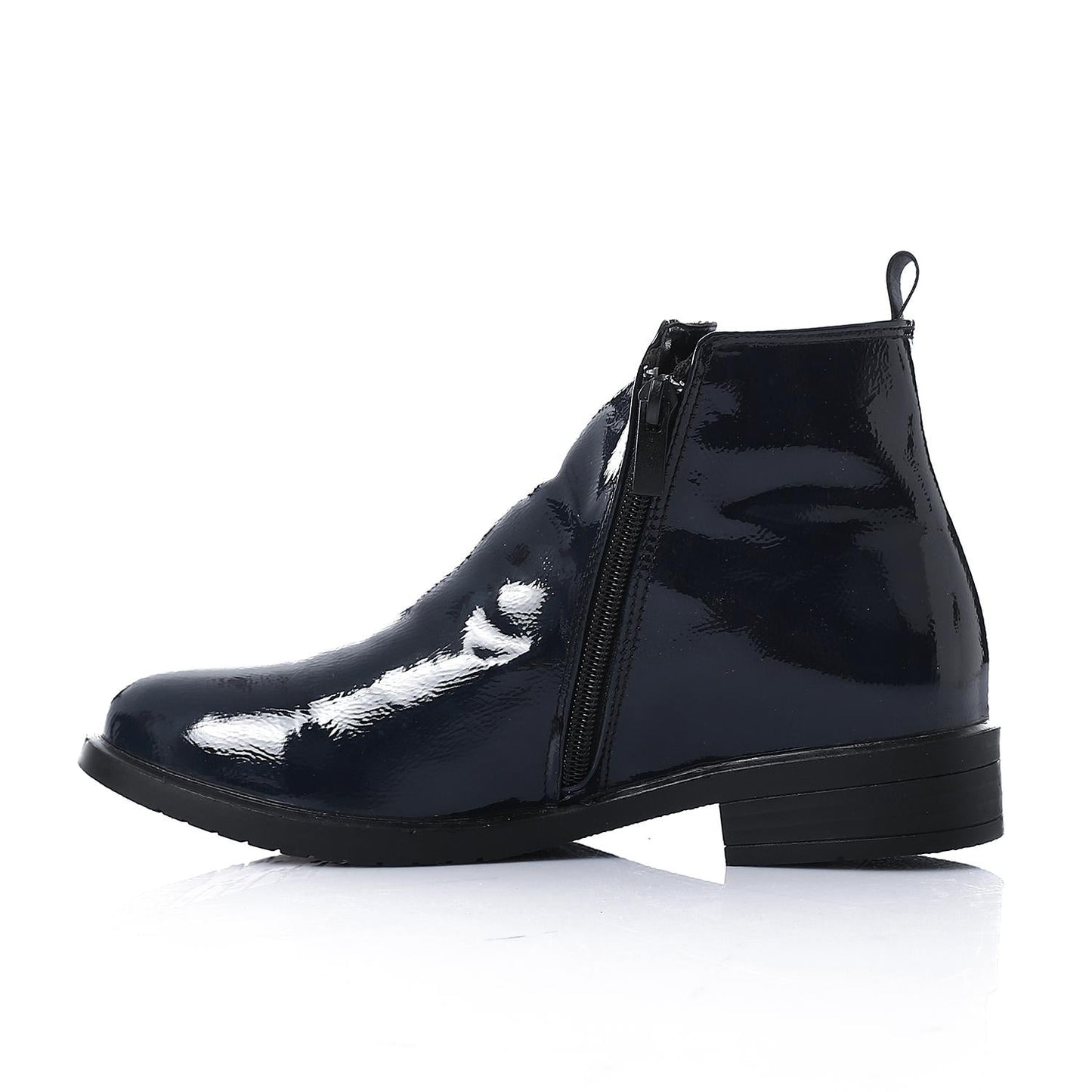 Patent Leather Ankle Boot with Zipper Closure-Navy