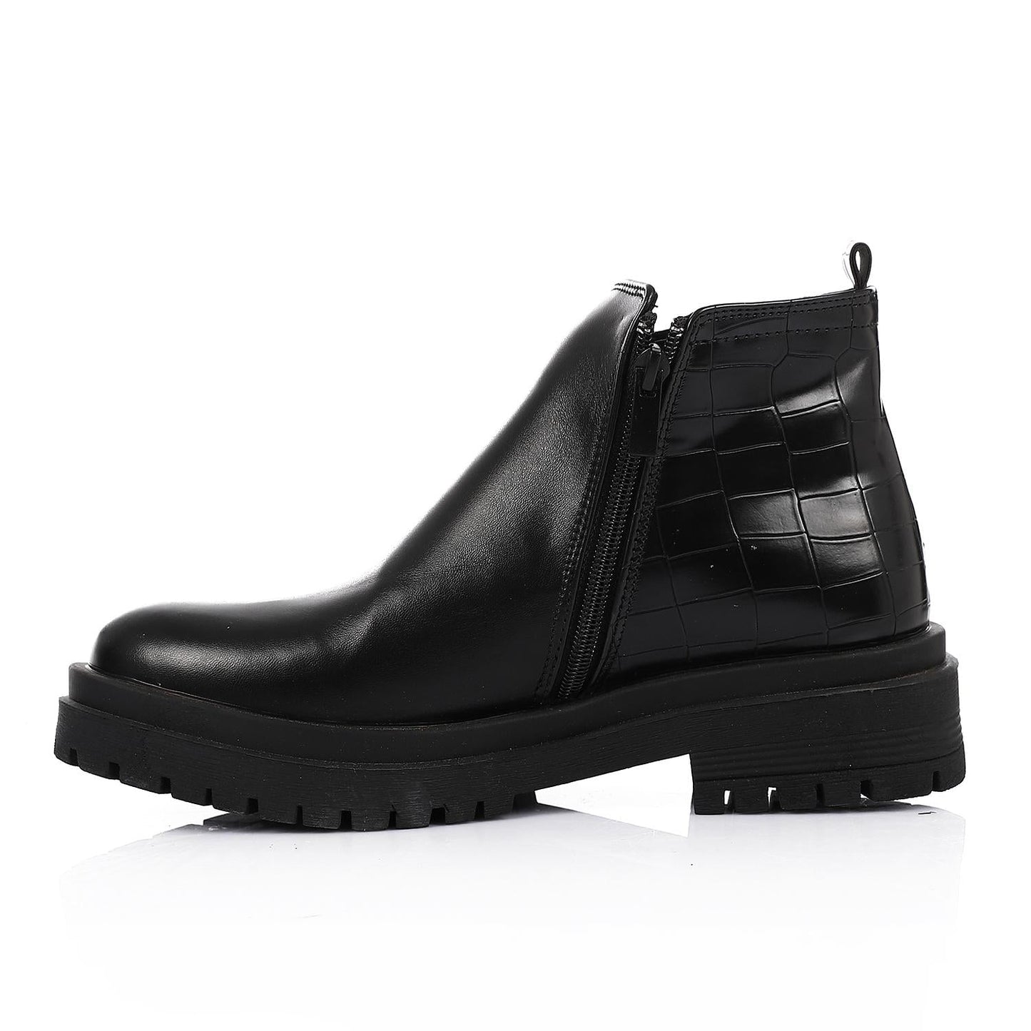 Leather Ankle Boot with Zipper Closure-Black