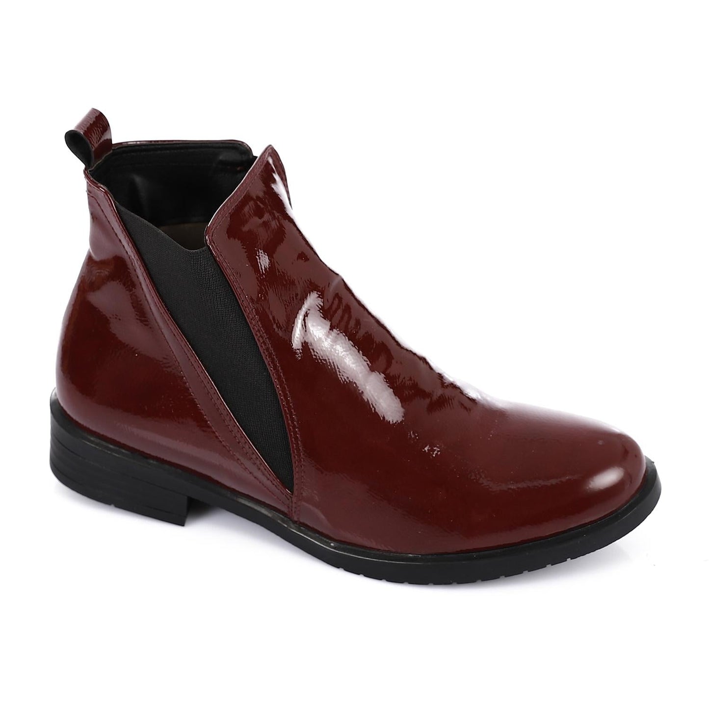 Patent Leather Ankle Boot with Zipper Closure-Burgundy