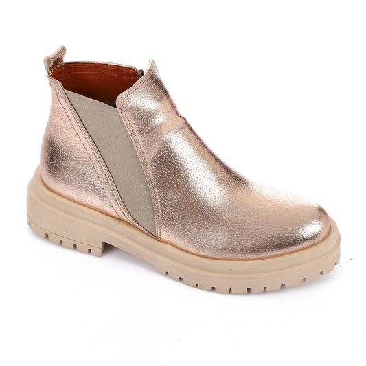 Leather Ankle Boot with Zipper Closure-Gold