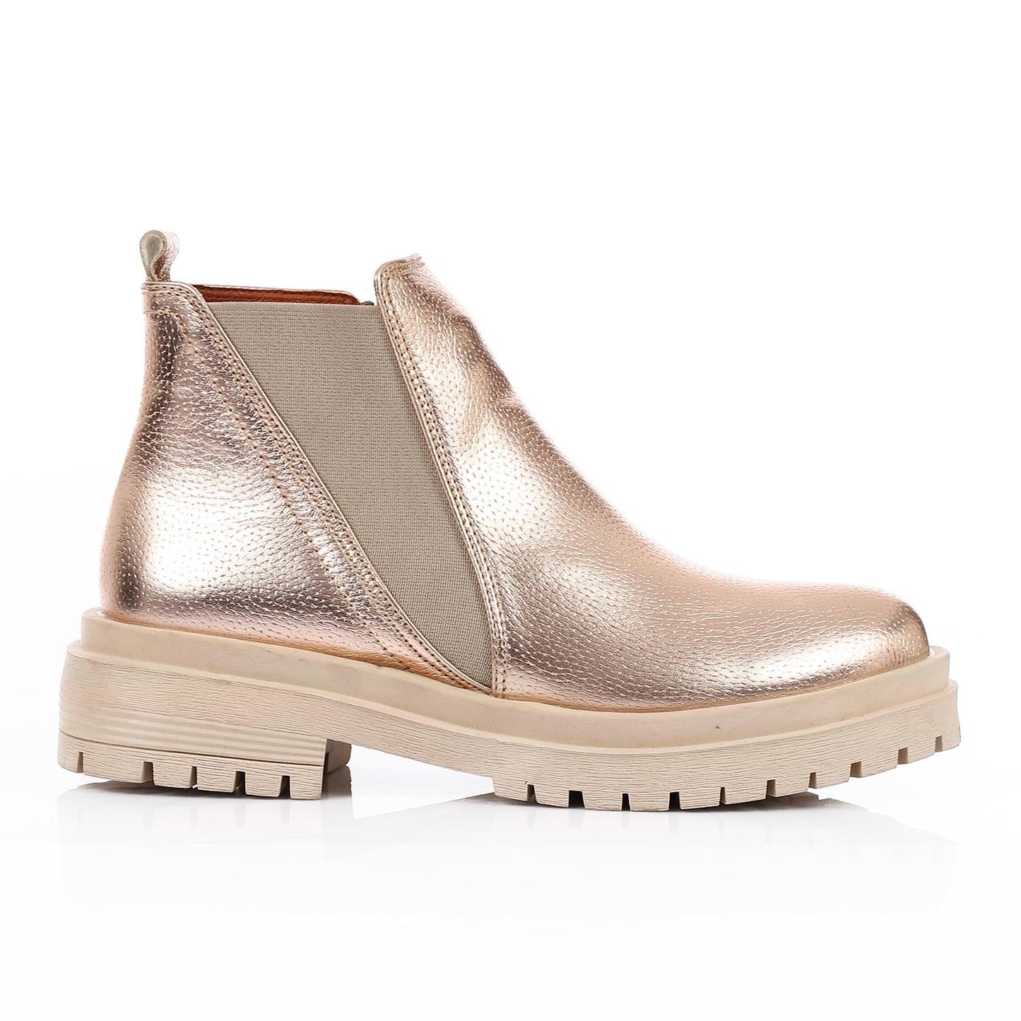 Leather Ankle Boot with Zipper Closure-Gold