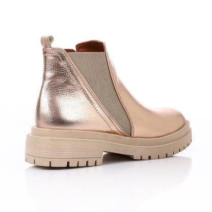 Leather Ankle Boot with Zipper Closure-Gold