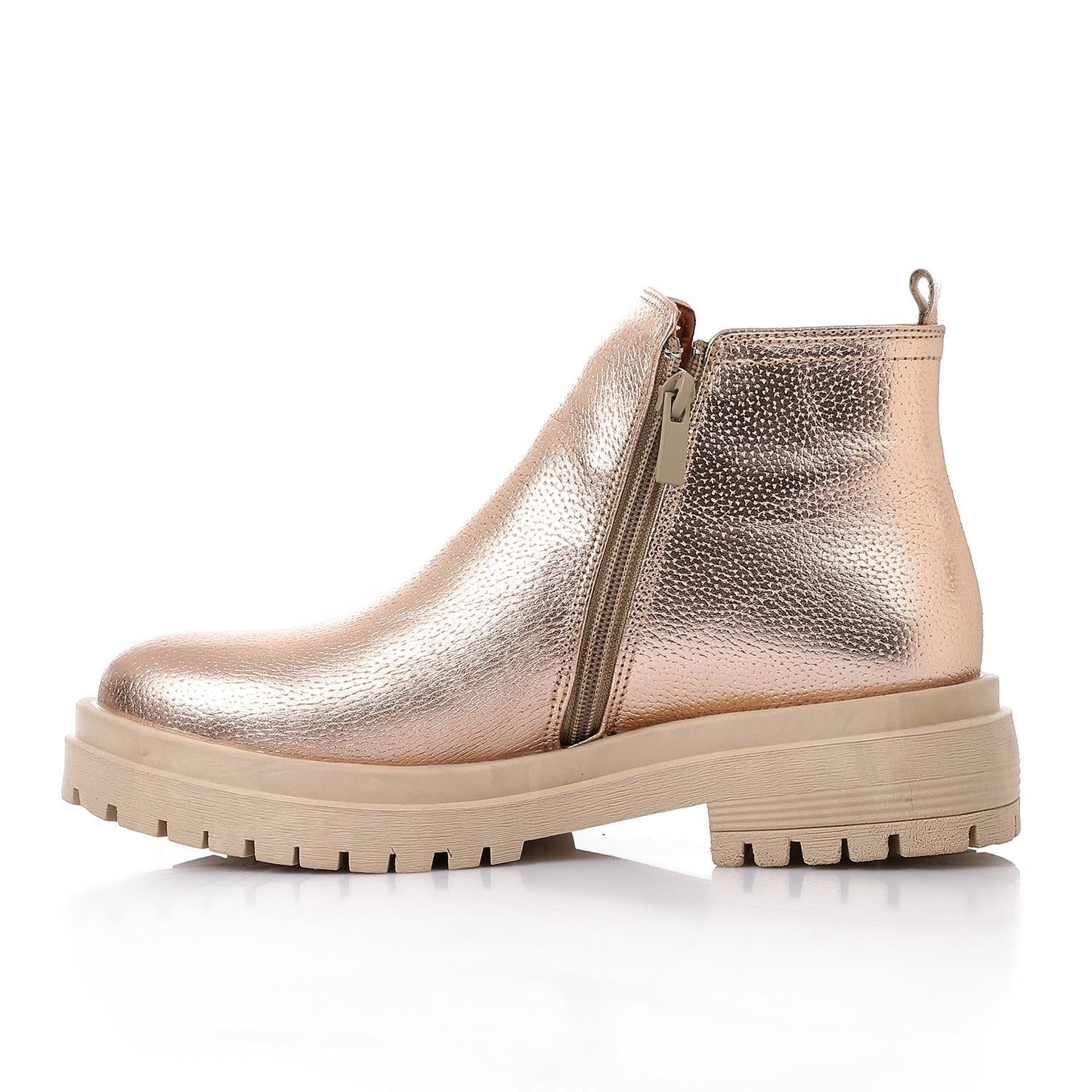 Leather Ankle Boot with Zipper Closure-Gold