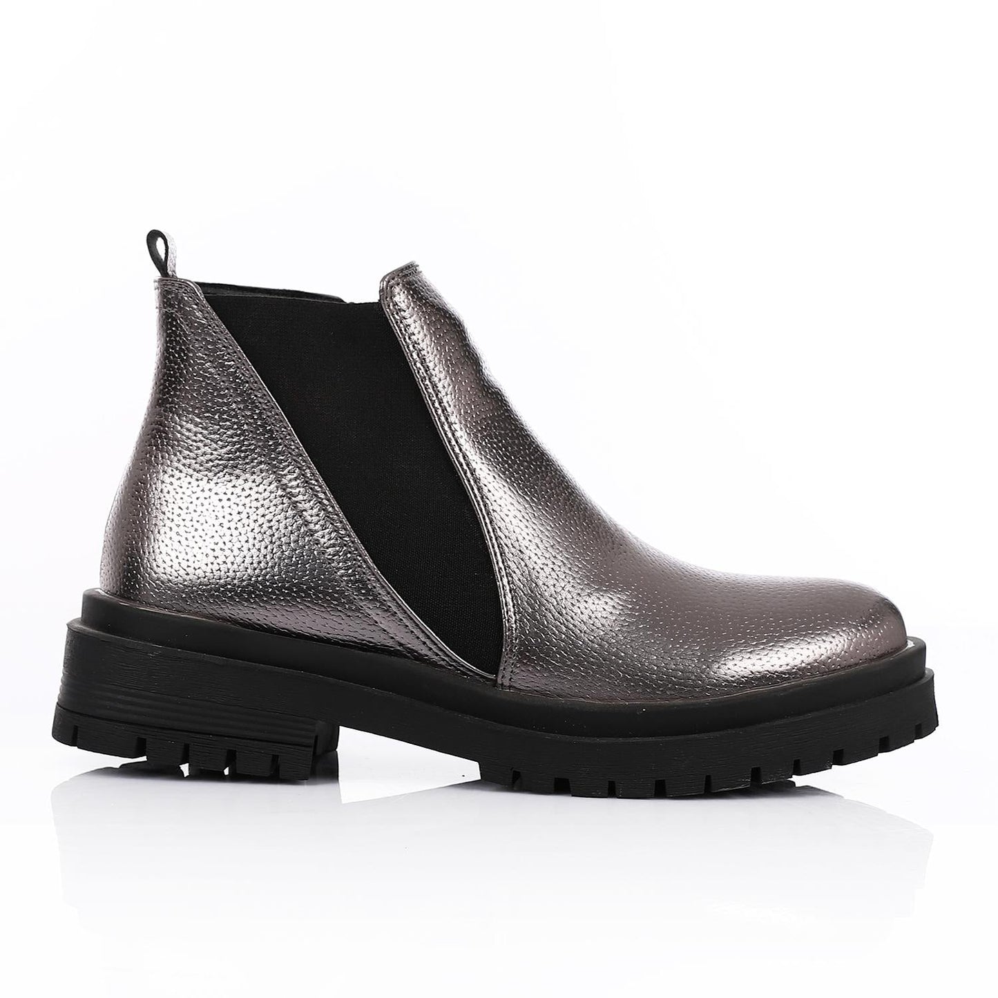 Leather Ankle Boot with Zipper Closure-Silver