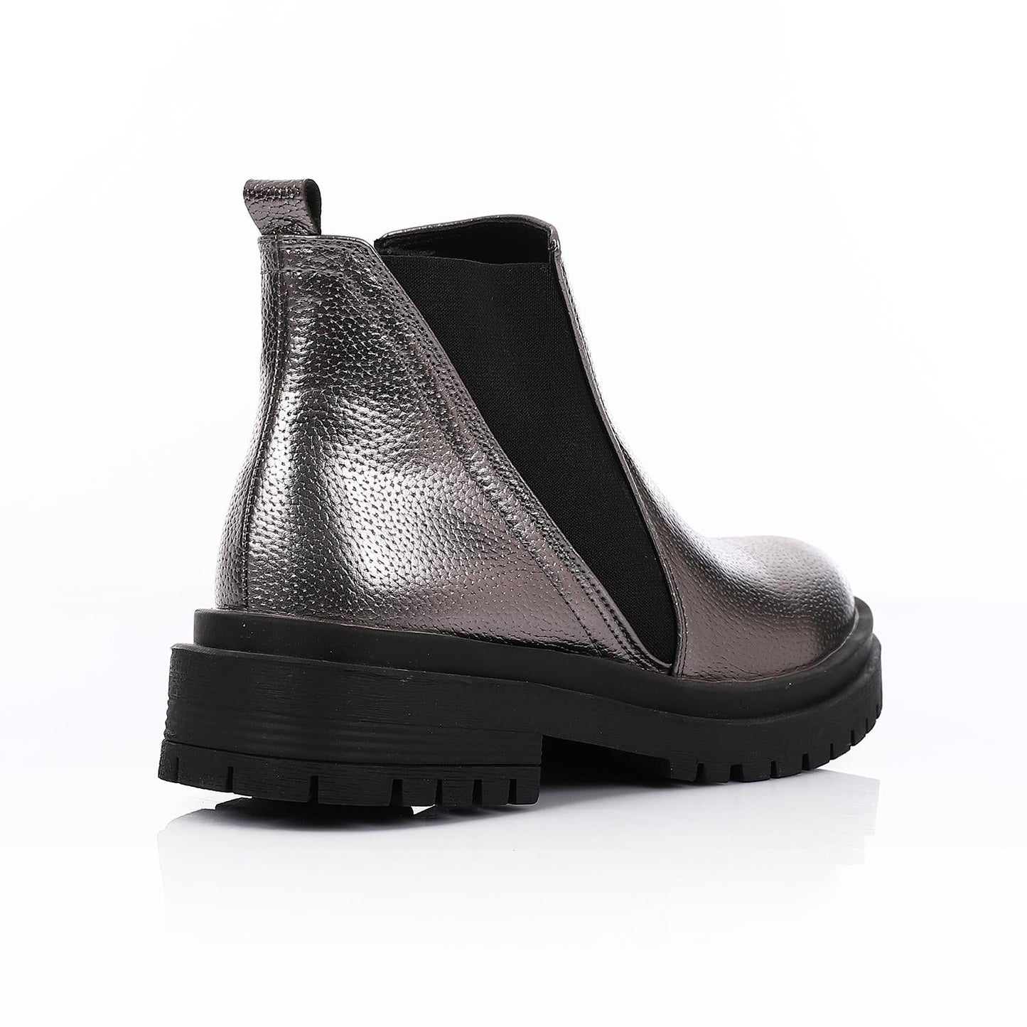 Leather Ankle Boot with Zipper Closure-Silver