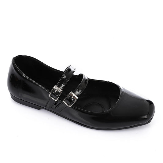 Patent Leather Double Buckled Mary Janes - Black