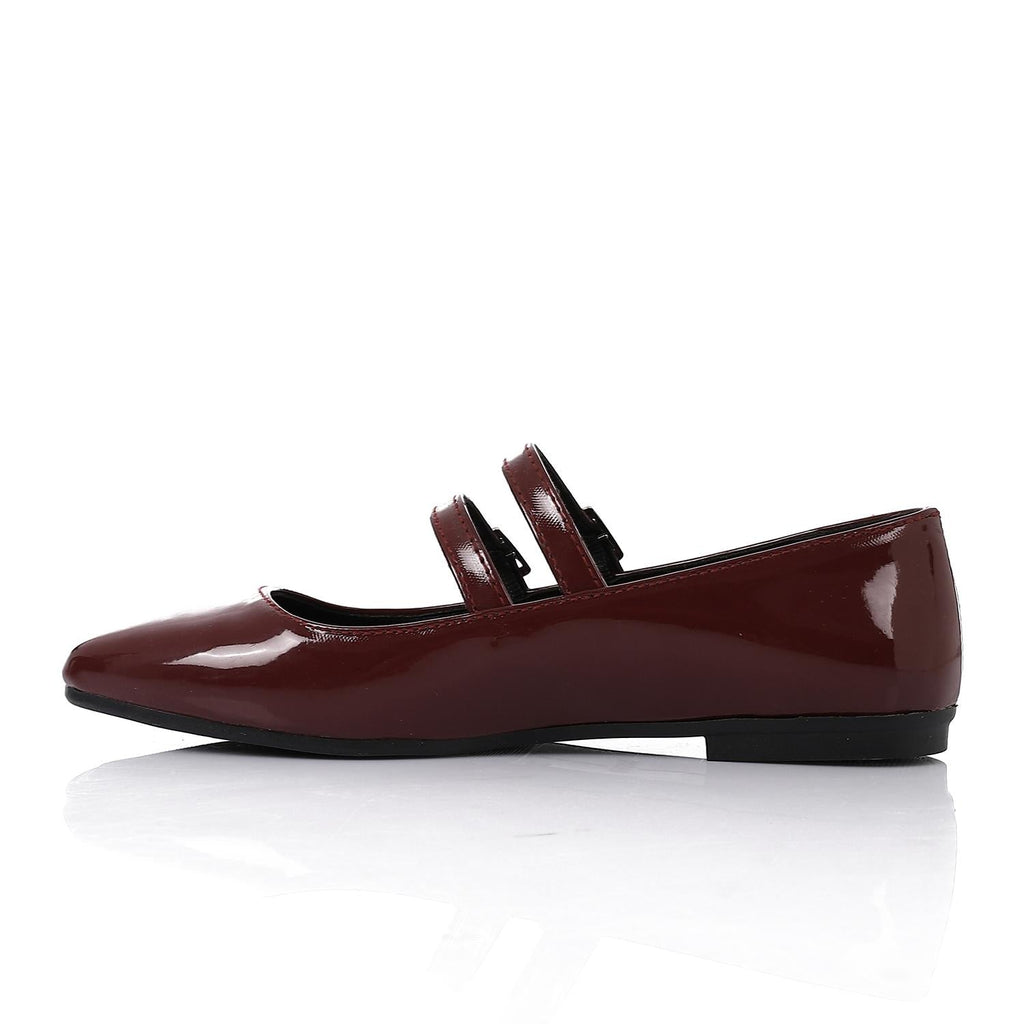 Patent Leather Double Buckled Mary Janes - Burgundy