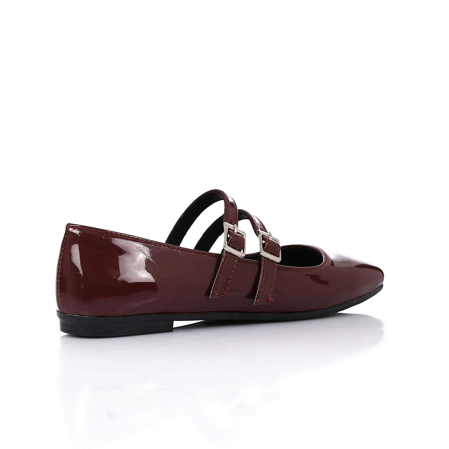 Patent Leather Double Buckled Mary Janes - Burgundy
