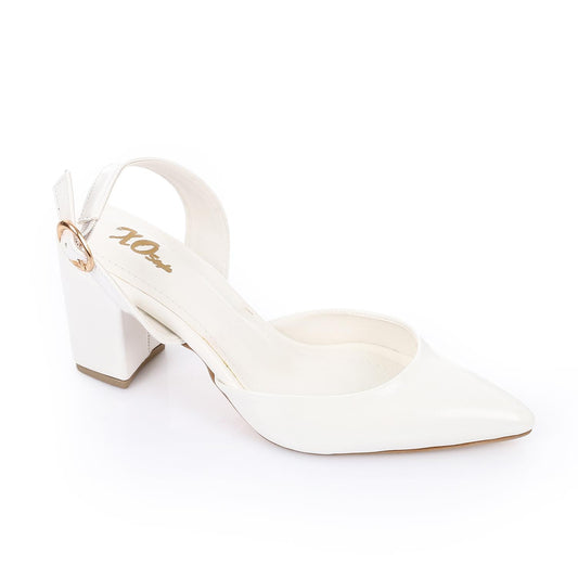 White Patent Pointed-Toe Slingback Block Heels