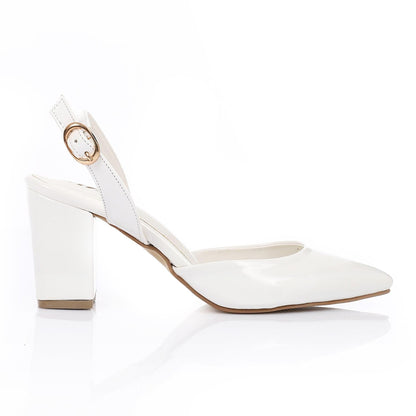 White Patent Pointed-Toe Slingback Block Heels