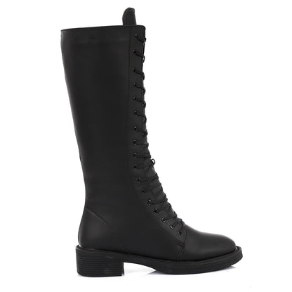 Black Side Full Zipper Knee High Boot