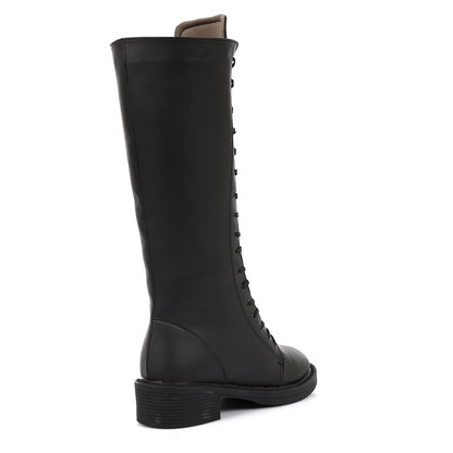 Black Side Full Zipper Knee High Boot