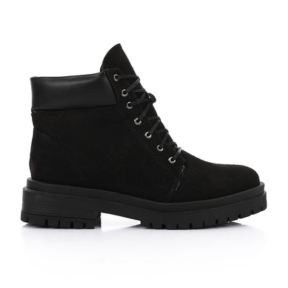 Suede Combat Boots - Black