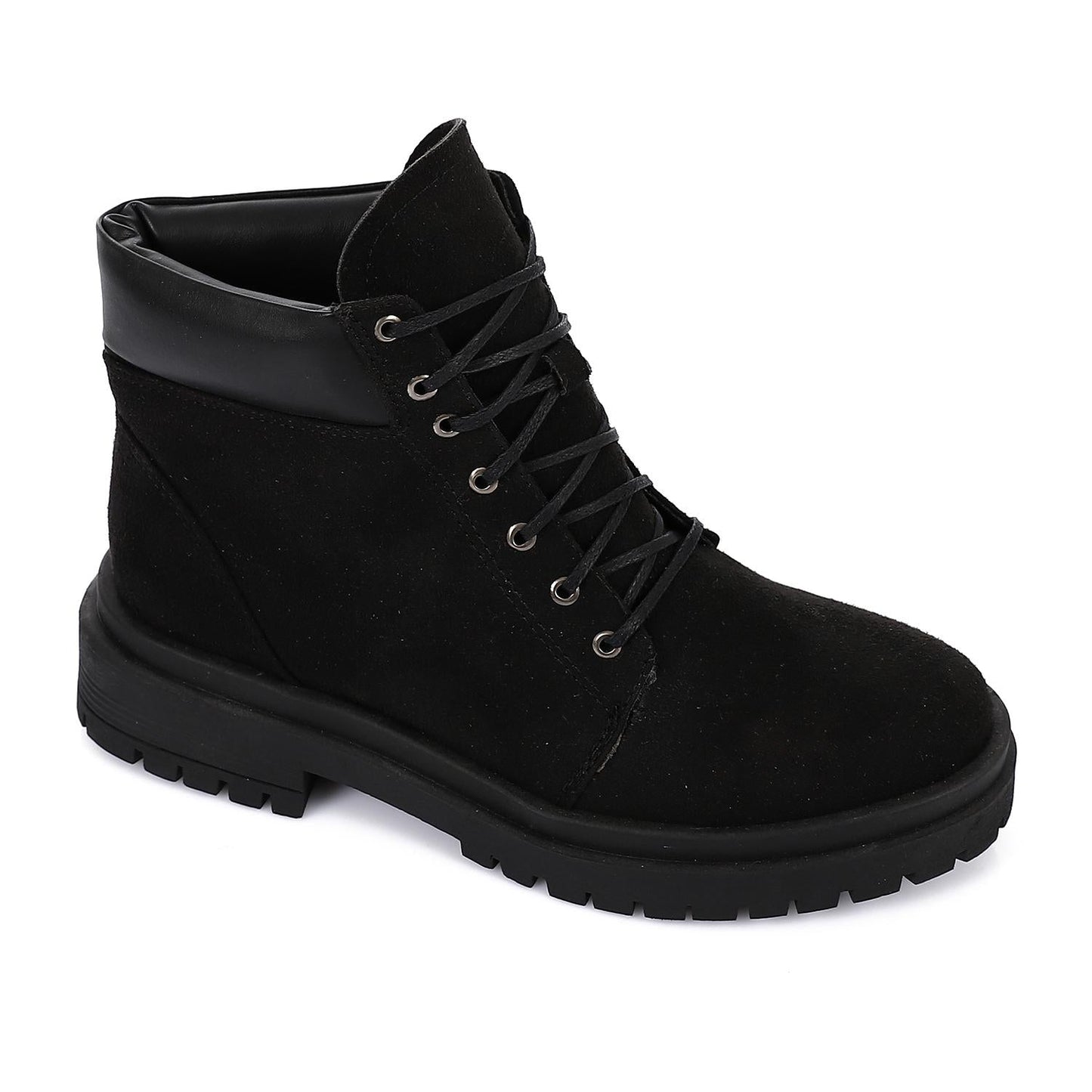 Suede Combat Boots - Black