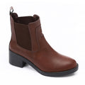 Leather Ankle Chelsea Boot with Block Heel - Brown
