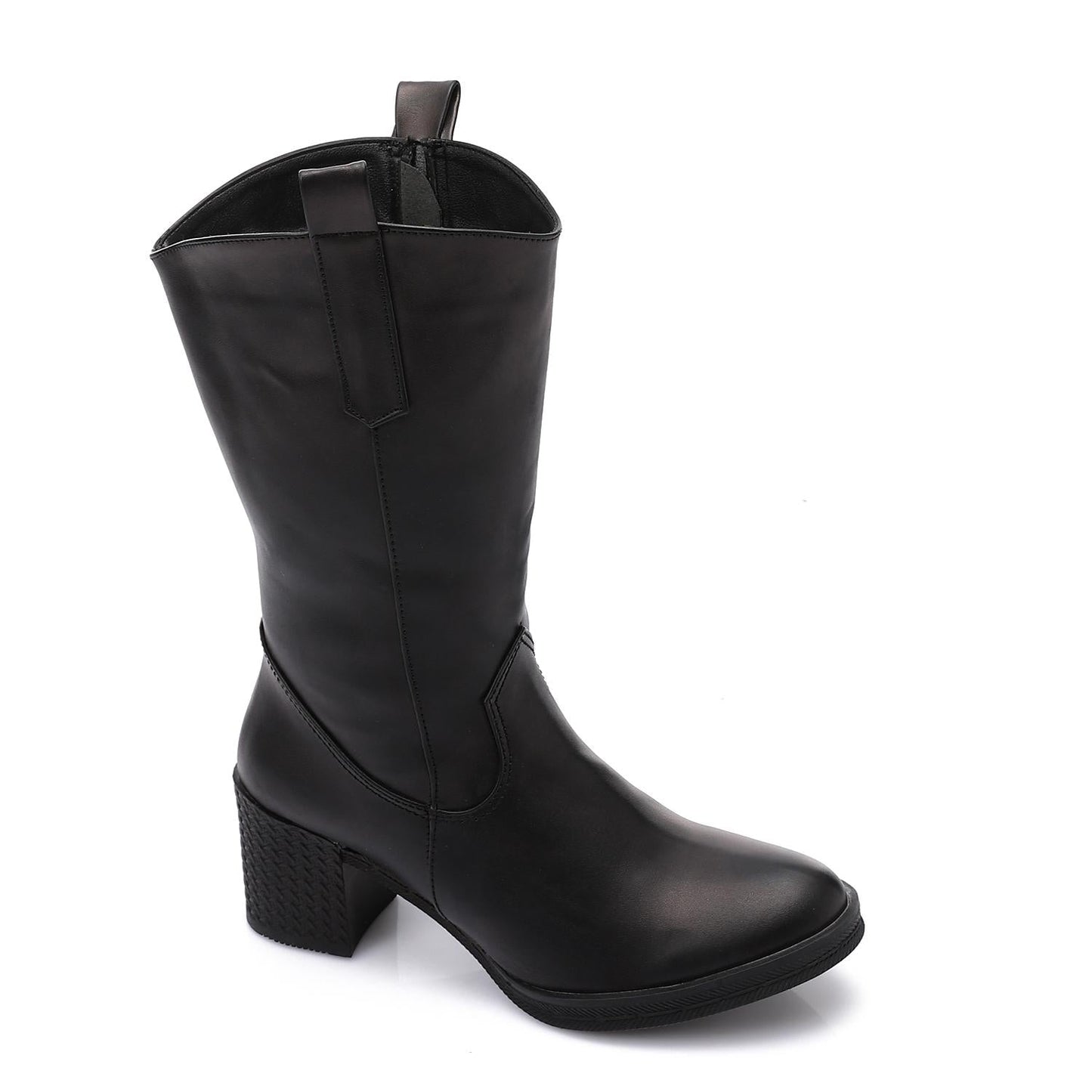 Leather Mid-Calf Boot Black