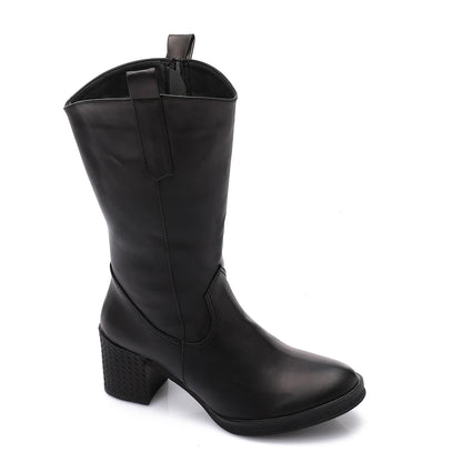 Leather Mid-Calf Boot Black