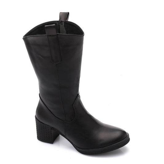 Leather Mid-Calf Boot Black