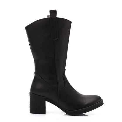 Leather Mid-Calf Boot Black