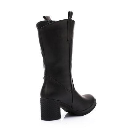 Leather Mid-Calf Boot Black