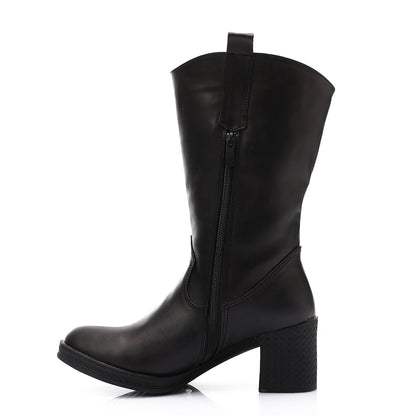 Leather Mid-Calf Boot Black