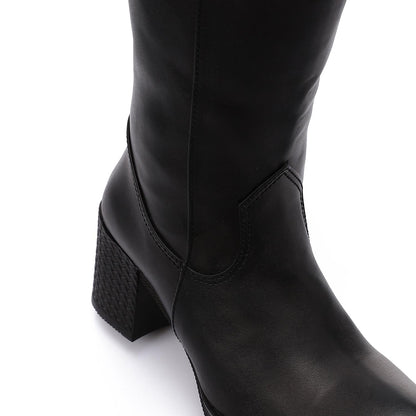 Leather Mid-Calf Boot Black