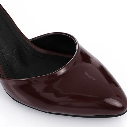 Patent Leather Heeled Shoes with Ankle Strap - Burgundy