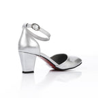 Patent Leather Heeled Shoes with Ankle Strap - Silver