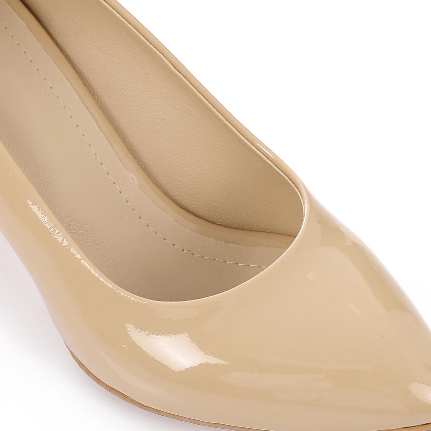 Patent Leather Low Hell Classic Pumps - Beige