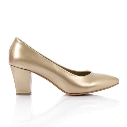 Patent Leather Low Hell Classic Pumps - Gold