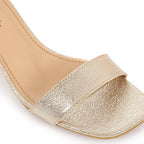Metallic Leather Low Heeled Ankle Strap Sandals - Gold