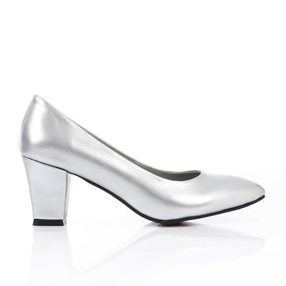 Patent Leather Low Hell Classic Pumps - Silver