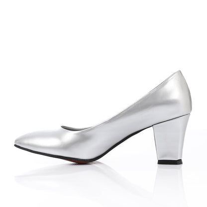 Patent Leather Low Hell Classic Pumps - Silver