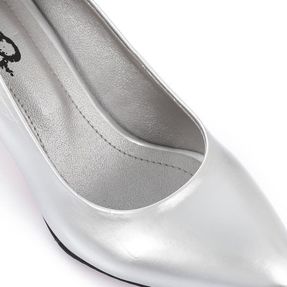 Patent Leather Low Hell Classic Pumps - Silver