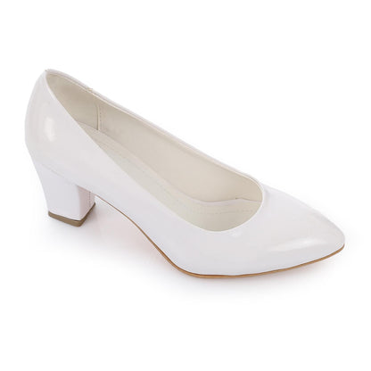 Patent Leather Low Hell Classic Pumps - White