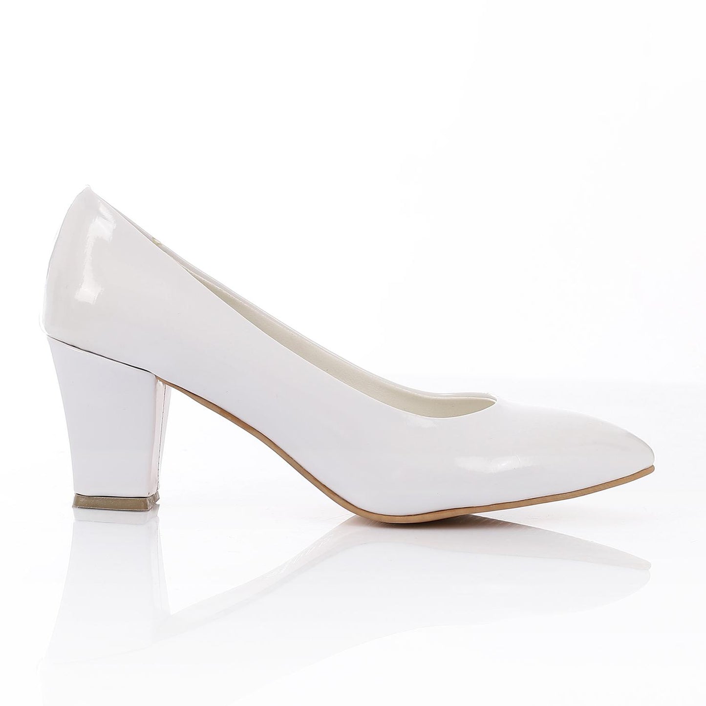 Patent Leather Low Hell Classic Pumps - White