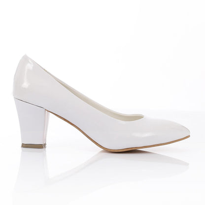 Patent Leather Low Hell Classic Pumps - White