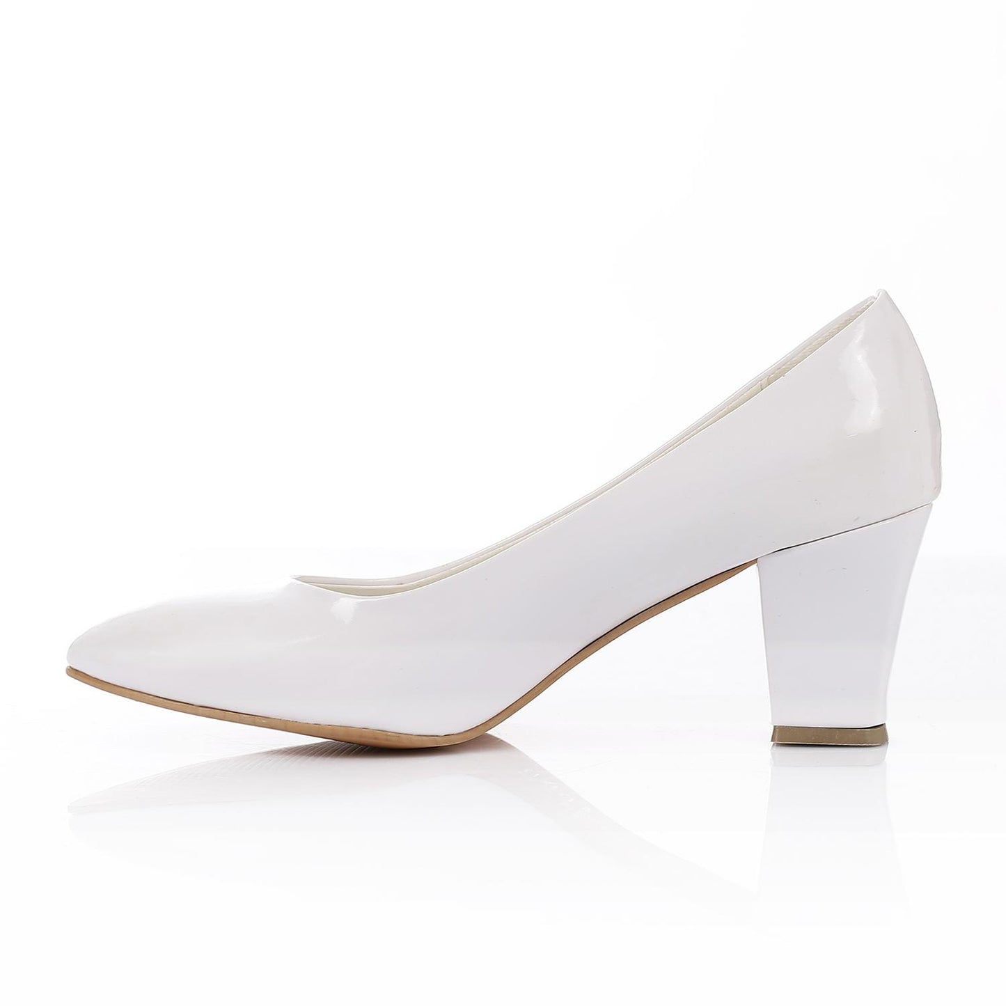 Patent Leather Low Hell Classic Pumps - White