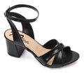 Black Shiny Cross-Strap Block Heel Sandals with Ankle Strap